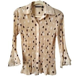 Vintage Essentials by Milano Womens Blouse Small Polka‎ Dot Pleated Ruffle Retro